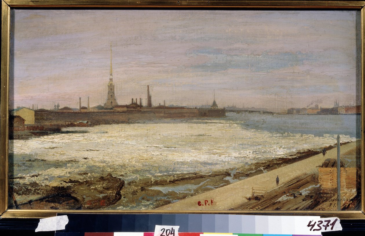 Het drijven van ijs op de rivier de Neva in Sint-Petersburg door Alexander Dimitrievitch Litovtchenko