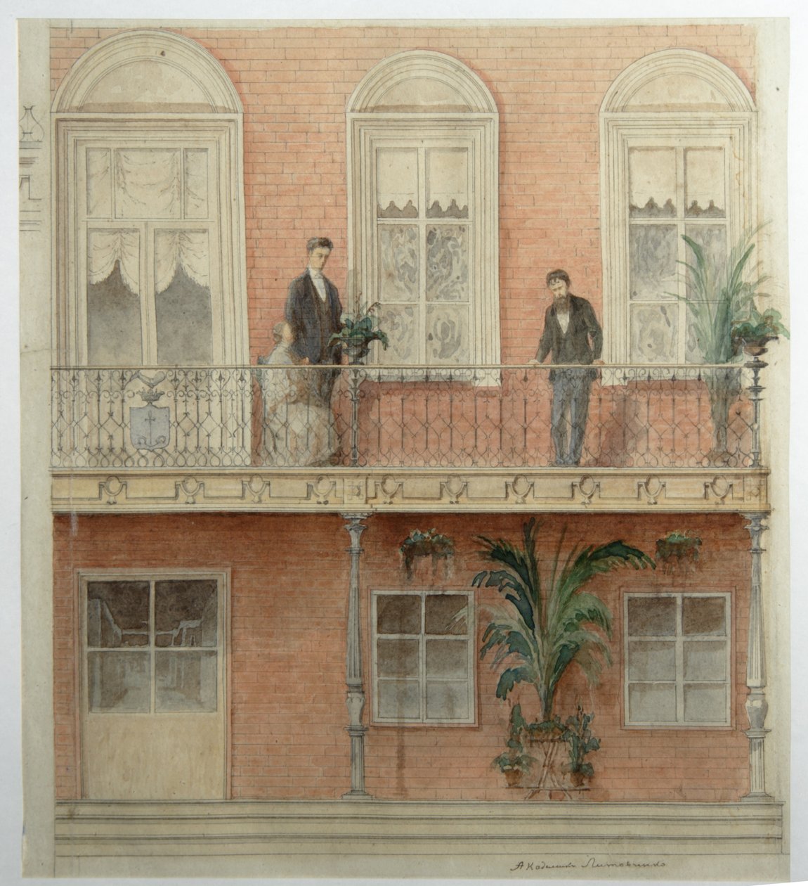Het Balkonproject voor het Huis van de Familie Schwarz in het Landgoed Bely Kolodets, 1875 door Alexander Dmitrievich Litovchenko