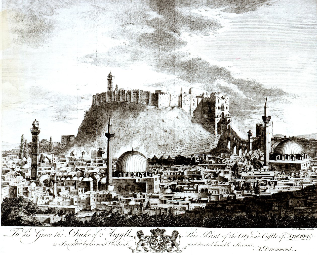 Een uitzicht op de stad en het kasteel van Aleppo, Syrië, 1754 door Alexander Drummond