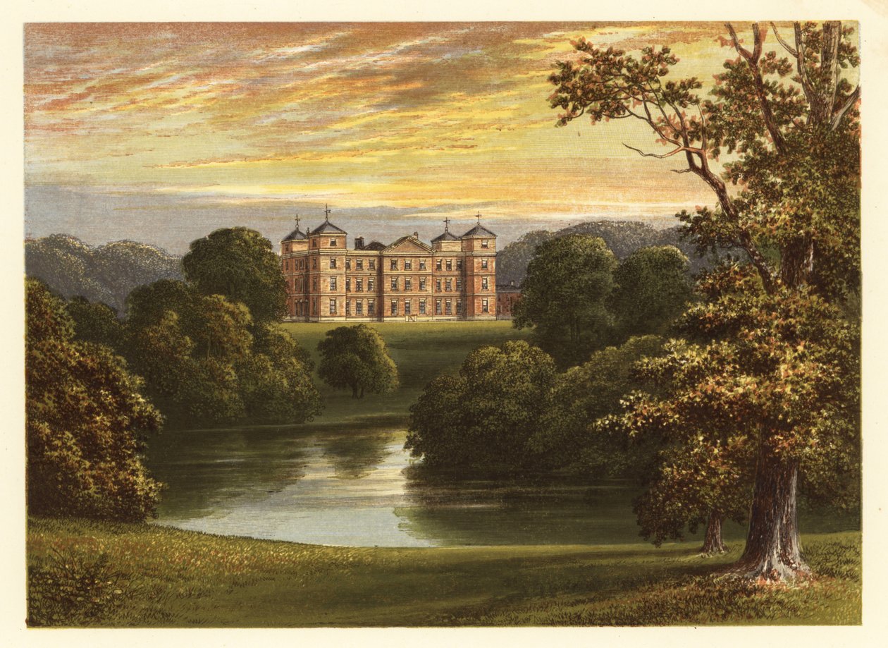 Uitzicht op Kimberley Hall, Norfolk, Engeland. 1880 (gravure) door Alexander Francis (after) Lydon