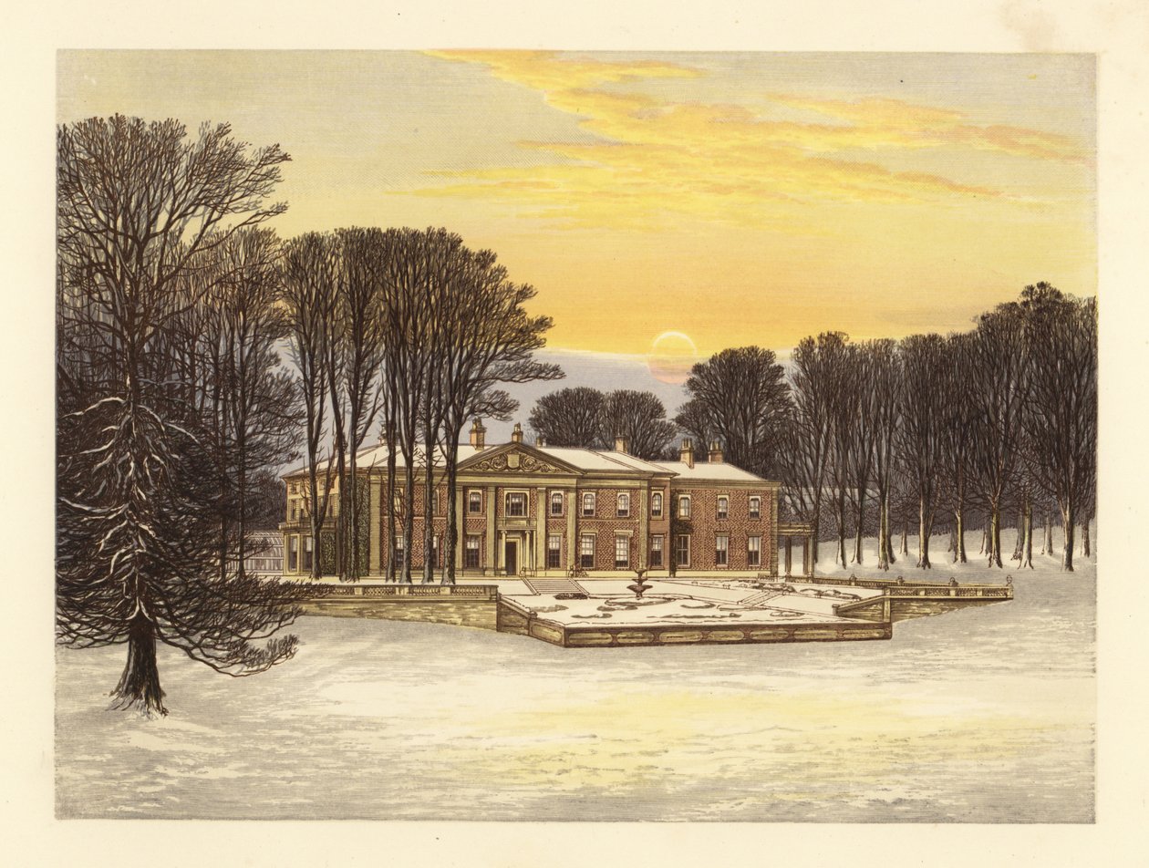 Winterscène met het Down House, Dorsetshire, Engeland door Alexander Francis (after) Lydon