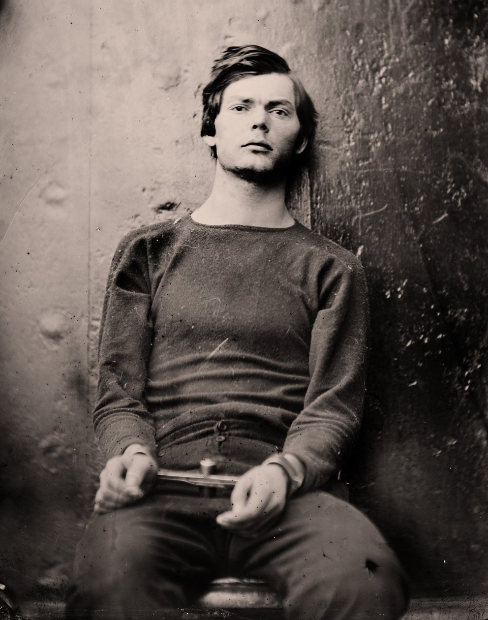 Lewis Powell in polsboeien aan boord van de USS Saugus, 1865 door Alexander Gardner