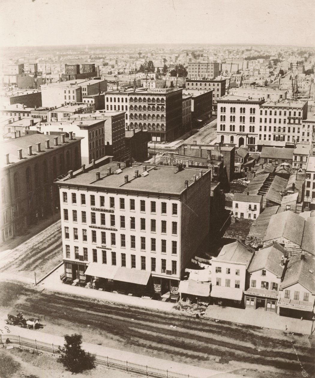 Uitzicht noordnoordwest vanaf de koepel van het gerechtsgebouw in Chicago, 1858 door Alexander Hesler