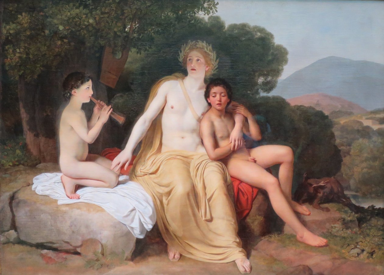 Russisch: "Apollo, Hyacinthus en Cyparissus spelen muziek en zingen" Apollo, Hyacinthus en Cyparissus spelen muziek en zingen door Alexander Ivanov