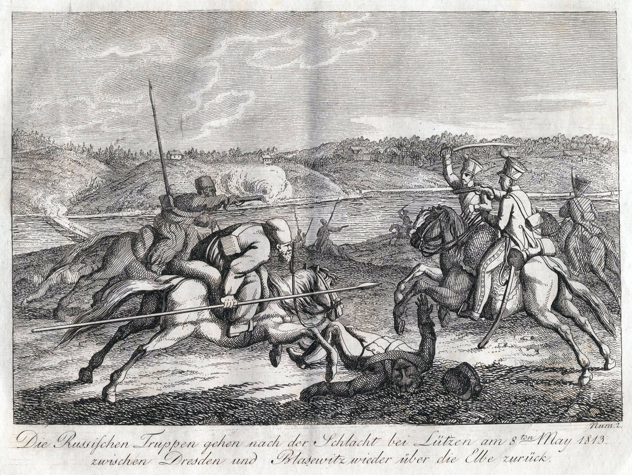 Russische troepen trekken zich na de Slag bij Lutzen terug over de Elbe door Alexander Ivanovich Sauerweid