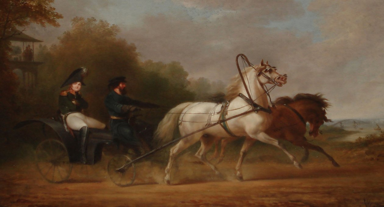 Tsaar Alexander I rijdt in een droschki door Alexander Ivanovich Sauerweid