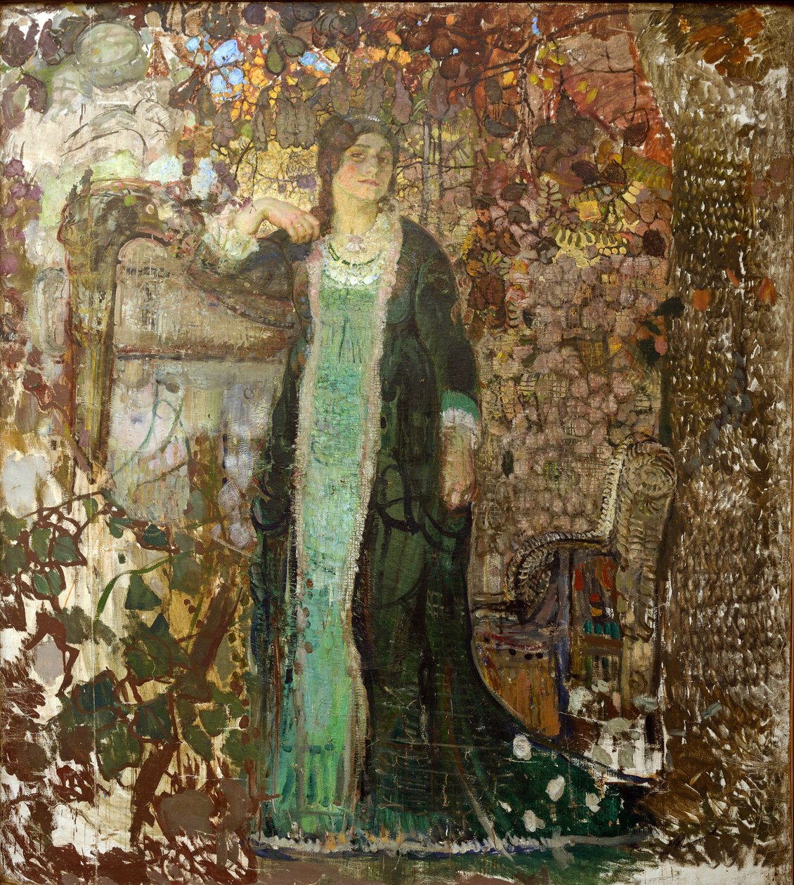 Harpiste. Portret van Tatiana Sergeevna Bartseva (1886-1984) door Alexander Ivanovich Savinov