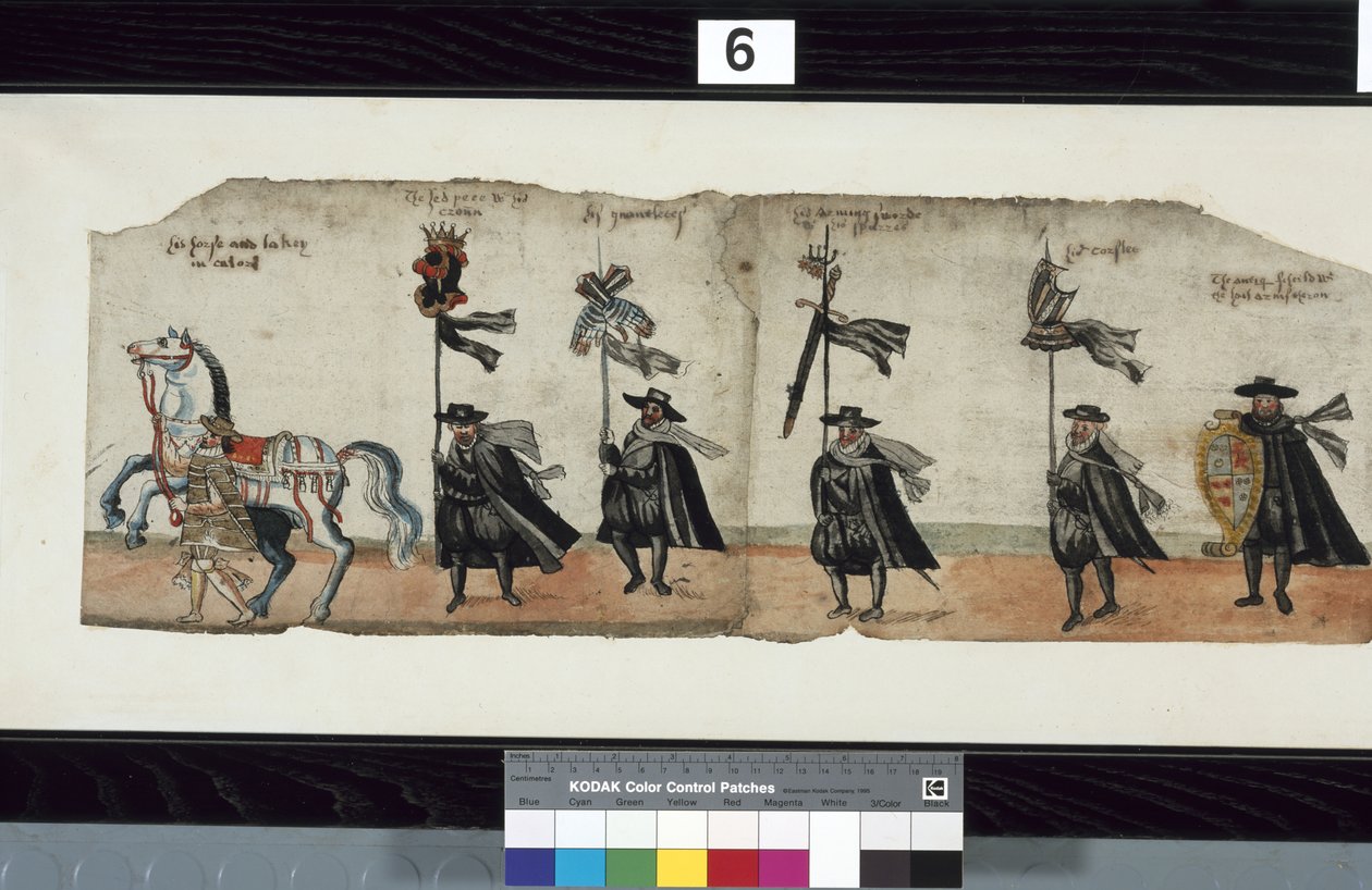 Detail van de Huntly Begrafenisstoet, gebruikt voor de uitvaart van George 1e, Markies van Huntly door Alexander Kincaid