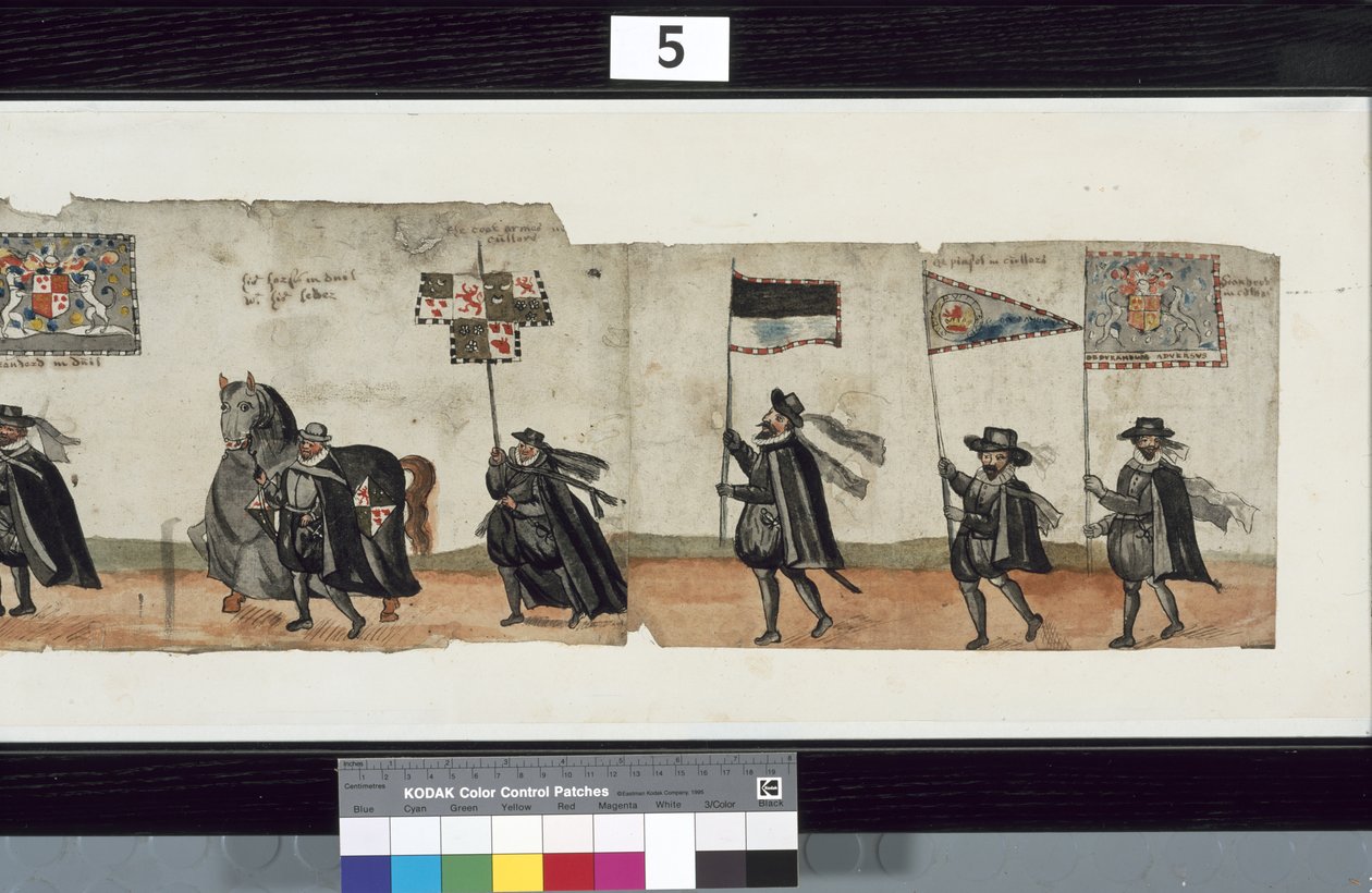 Detail van De Huntly Begrafenisstoet, gezegd te zijn gebruikt voor de uitvaart van George 1e, Markies van Huntly door Alexander Kincaid