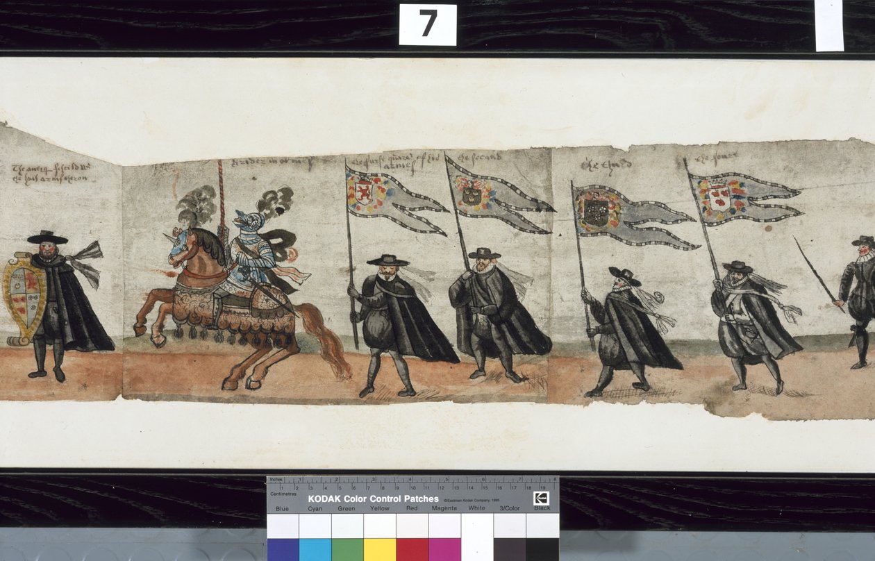 Detail van De Huntly Begrafenisstoet, gezegd te zijn gebruikt voor de uitvaart van George 1e, Markies van Huntly door Alexander Kincaid