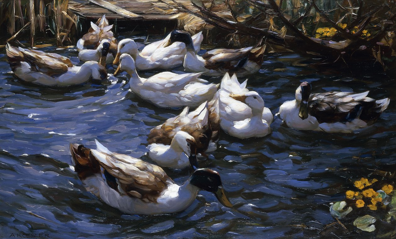 Eenden in het Riet onder de Takken door Alexander Koester