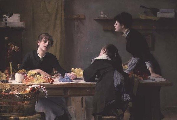 Kunstbloemenmakers door Alexander Mann