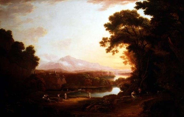 Italiaans landschap met dansende boeren door Alexander Nasmyth