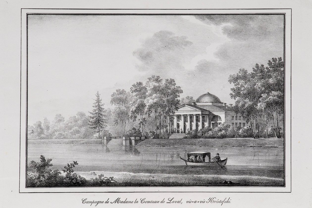 Zomerhuis van gravin de Laval op het Aptekarsky-eiland, serie Zichten van Sint-Petersburg, 1820s door Alexander Pluchart