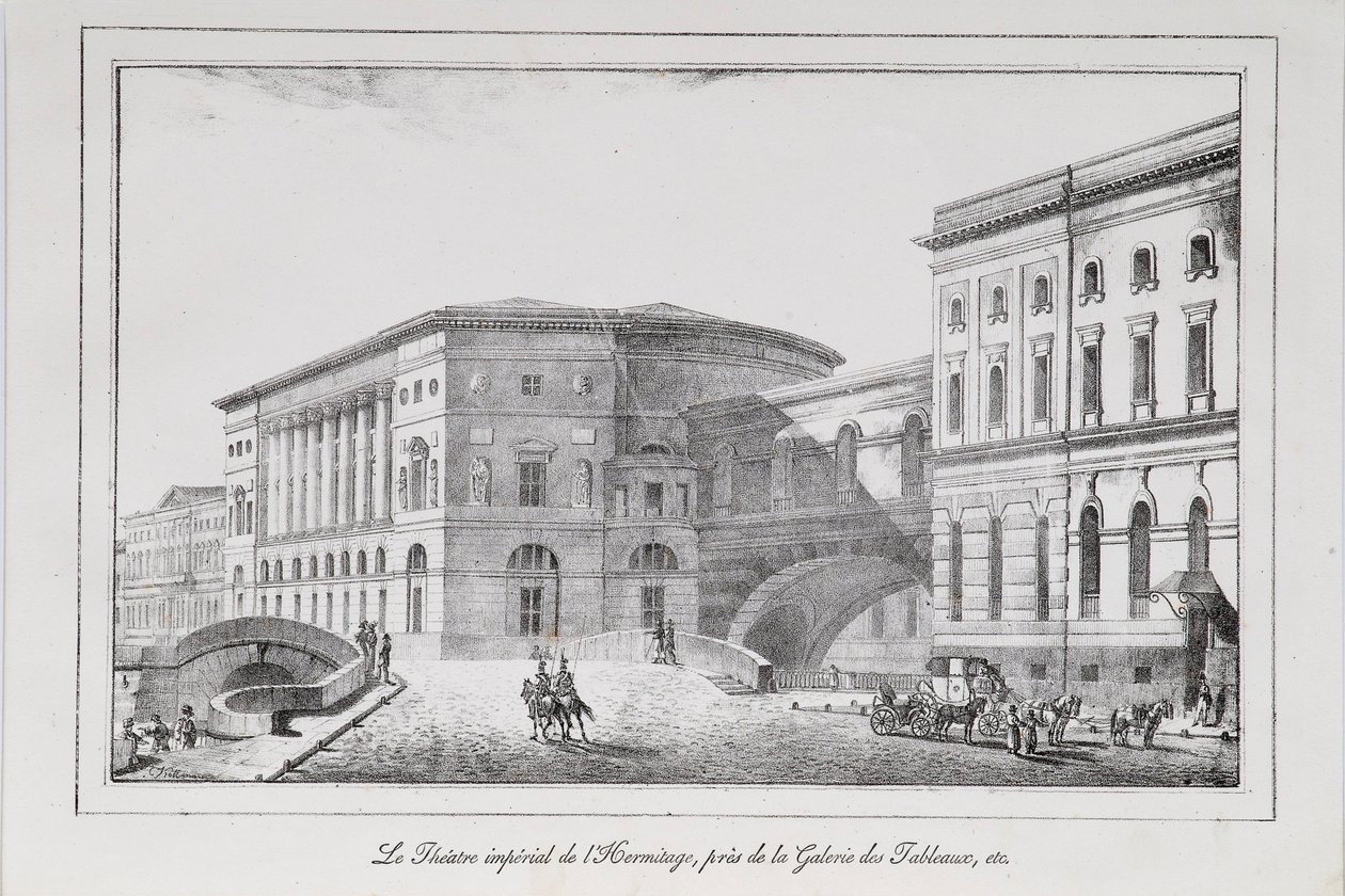 Het Hermitage Theater in Sint-Petersburg Serie Zichten van Sint-Petersburg, 1820s door Alexander Pluchart