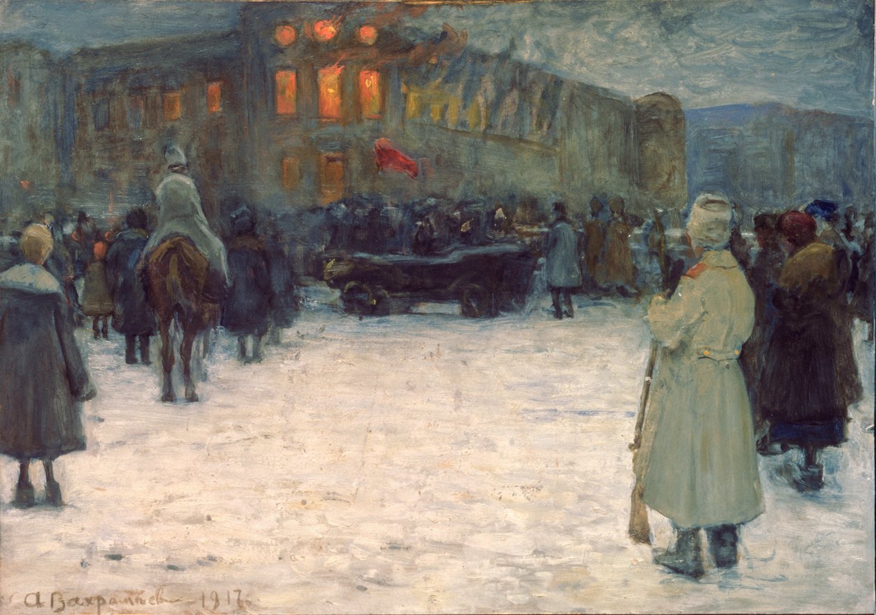 Een brand in het Litouwse kasteel, Februari Revolutie 1917, Sint-Petersburg door Alexander Vakhrameyev