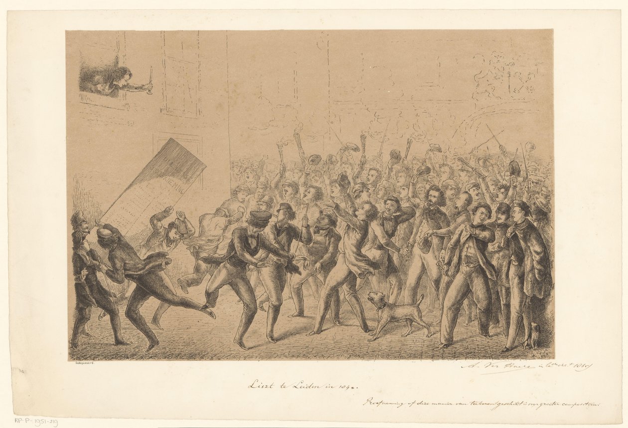 Feestvierende studenten begroeten hun idool Franz Liszt door Alexander Ver Huell (signed by artist)