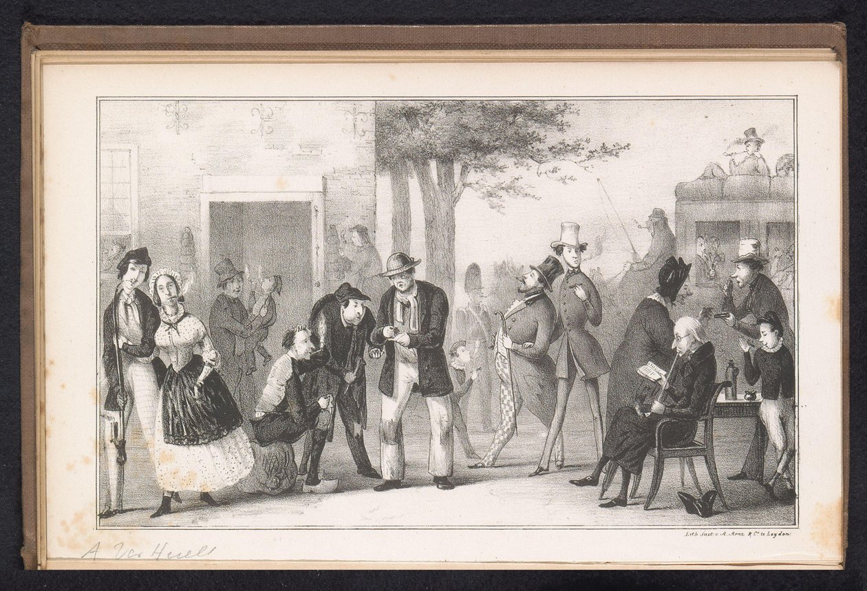Spotprent in Leidse studentenalmanak, 1843 door Alexander Ver Huell