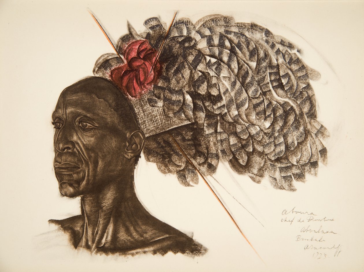 Aboura, chef Ababoua (Bambili), uit Tekeningen en Schilderijen van Afrika, uitgevoerd tijdens de Citroen Centraal Afrika expeditie, tweede missie Haardt Audouin-Dubreuil, uitgegeven Parijs, 1927 door Alexander Yakovlev