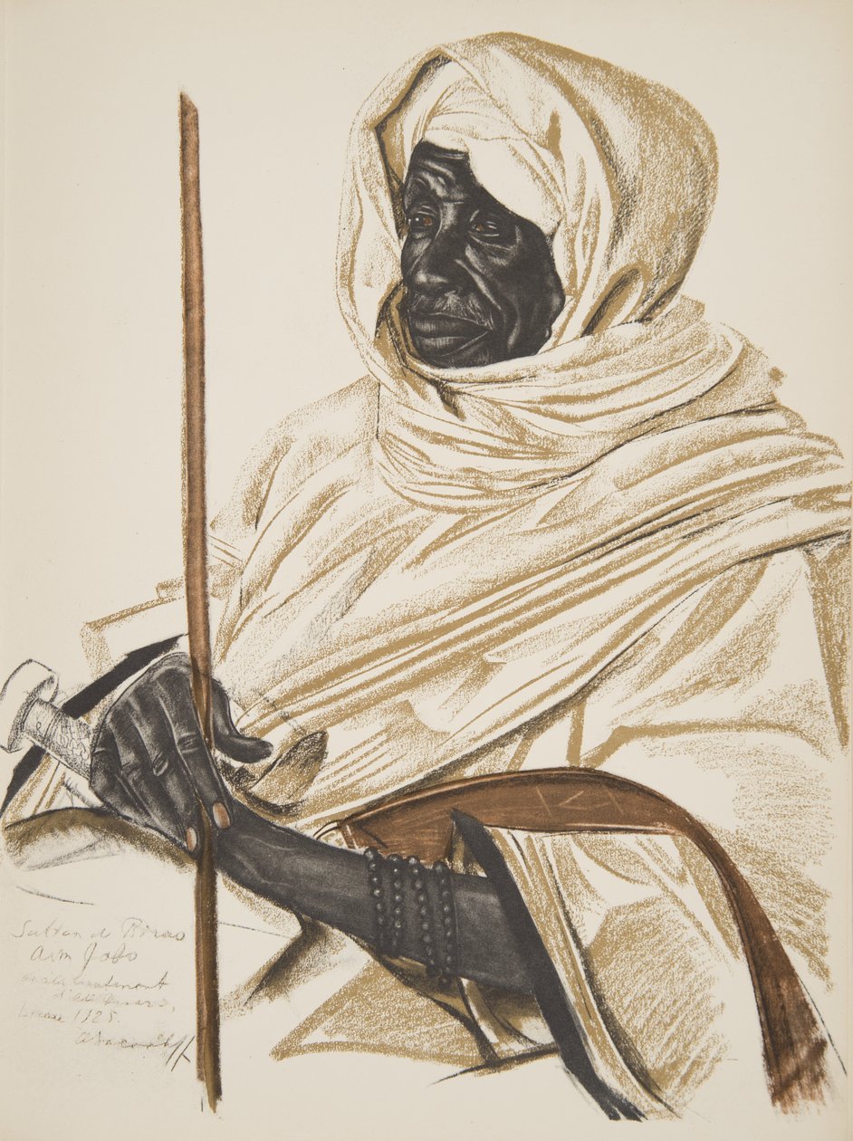 Aim Gabo, Sultan van Birao, uit Tekeningen en Schilderijen van Afrika, uitgevoerd tijdens de Citroen Centraal Afrika expeditie, tweede missie Haardt Audouin-Dubreuil, uitgegeven Parijs, 1927 door Alexander Yakovlev