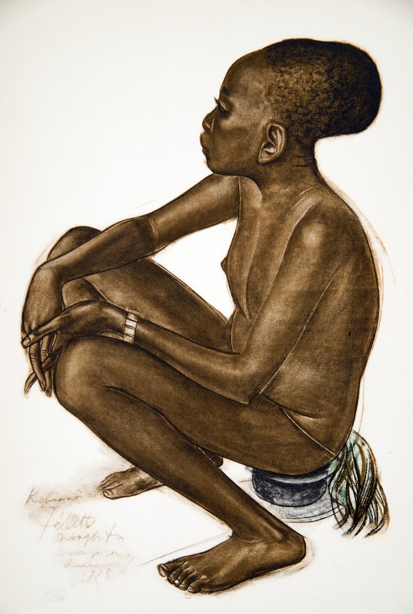 Kotiane, Mangbetou meisje (Niangara) (Haut Ouelle), uit Tekeningen en Schilderijen van Afrika, uitgevoerd tijdens de Citroen Centraal Afrika expeditie, tweede missie Haardt Audouin-Dubreuil, uitgegeven Parijs door Alexander Yakovlev