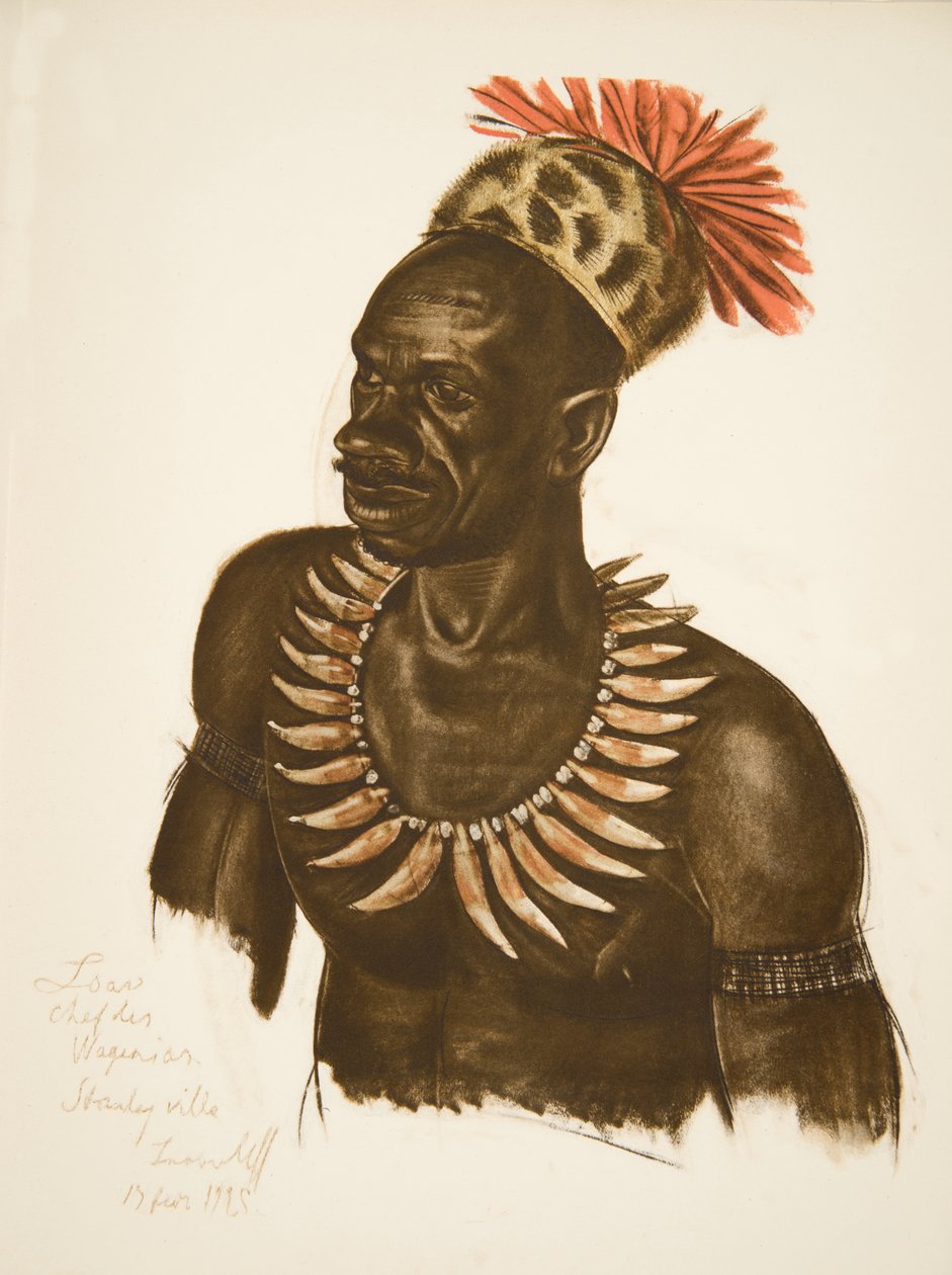 Louaho, chef Wagenia (Stanleyville), uit Tekeningen en Schilderijen van Afrika, uitgevoerd tijdens de Citroen Centraal Afrika expeditie, tweede missie Haardt Audouin-Dubreuil, uitgegeven Parijs, 1927 door Alexander Yakovlev