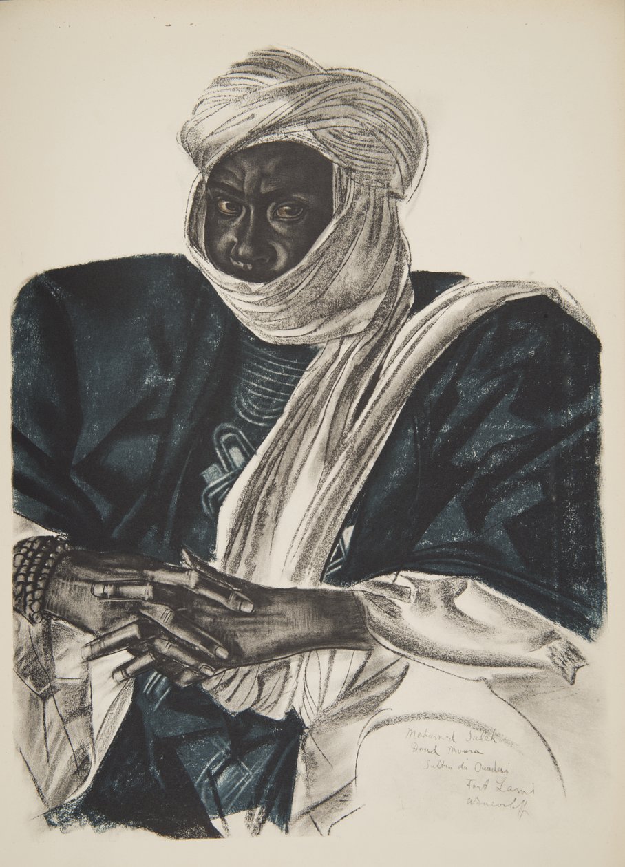 Mohamed Salek, genaamd Doud Moura, Sultan van Ouadai (Fort Lamy), uit Tekeningen en Schilderijen van Afrika, uitgevoerd tijdens de Citroen Centraal Afrika expeditie, tweede missie Haardt Audouin-Dubreuil door Alexander Yakovlev