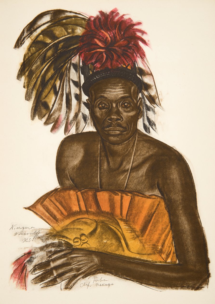 Tuba, chef Matchaga (Niangara (haut Ouelle), uit Tekeningen en Schilderijen van Afrika, uitgevoerd tijdens de Citroen Centraal Afrika expeditie, tweede missie Haardt Audouin-Dubreuil, uitgegeven Parijs, 1927 door Alexander Yakovlev
