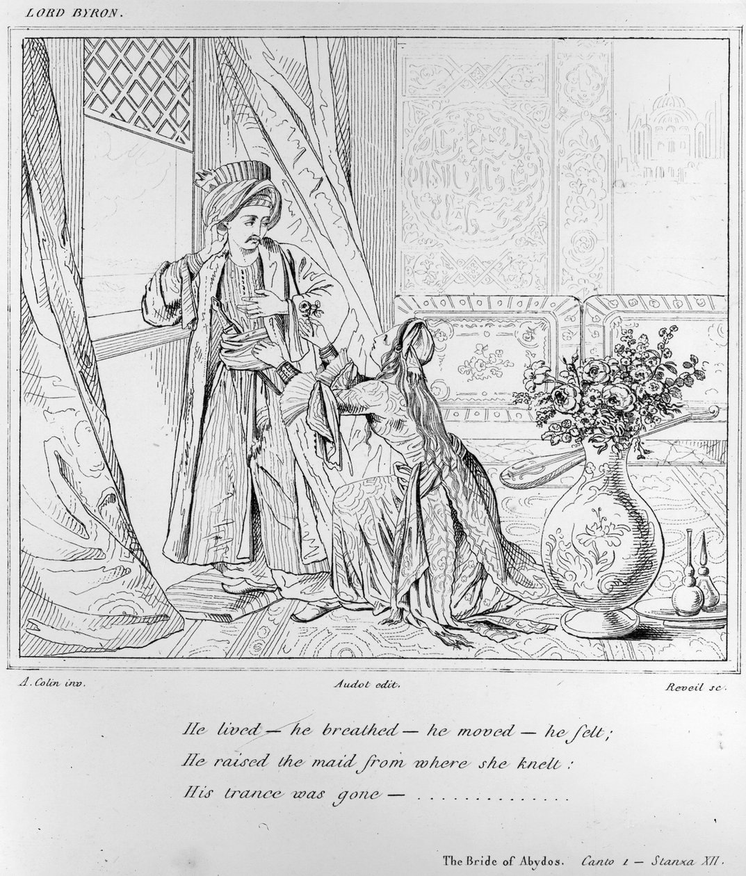 Scène uit The Bride of Abydos door Lord Byron door Alexandre Marie Colin
