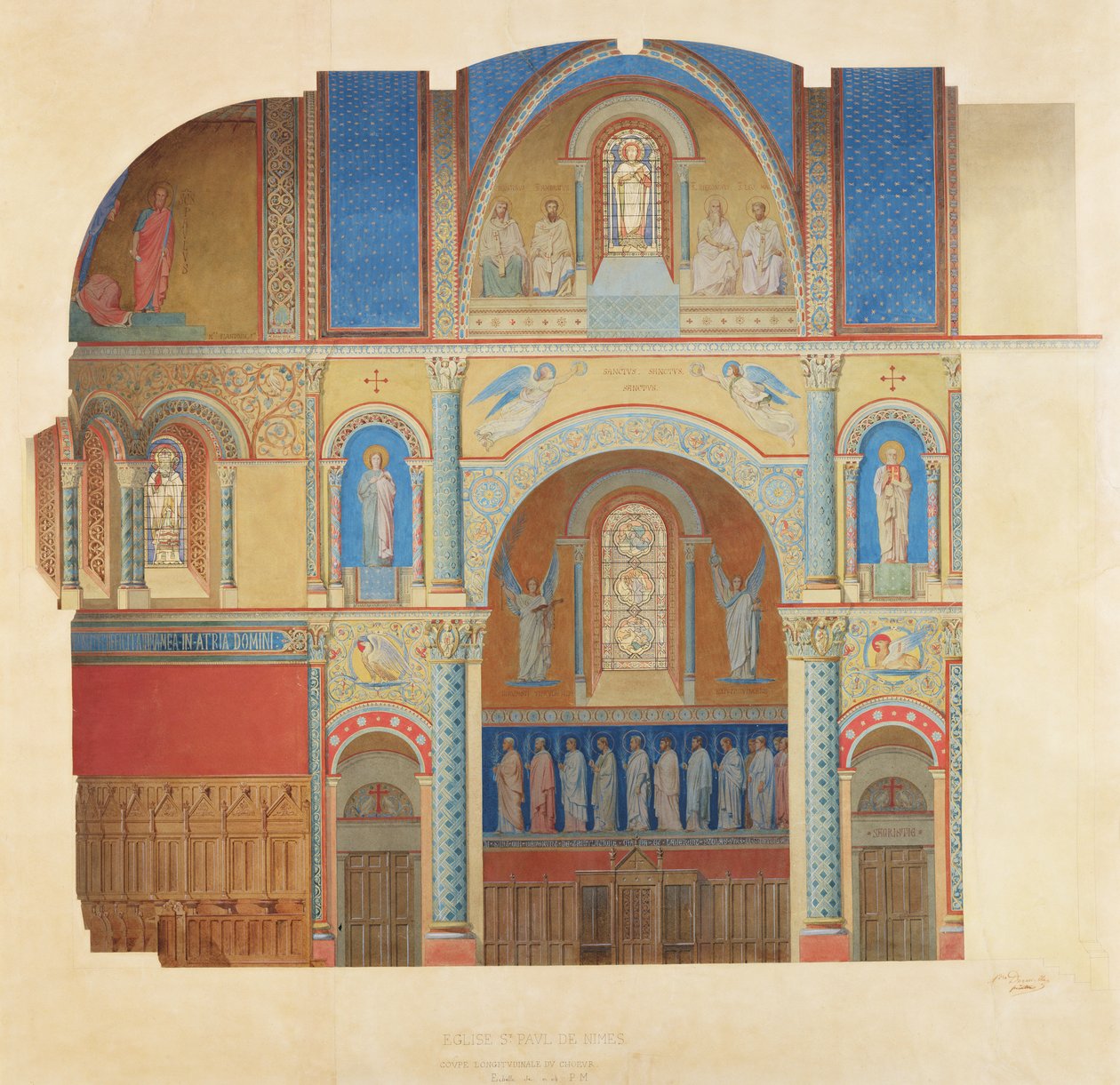 Saint-Paul Kerk, Nimes, lengte doorsnede van het koor door Alexandre Dominique Denuelle