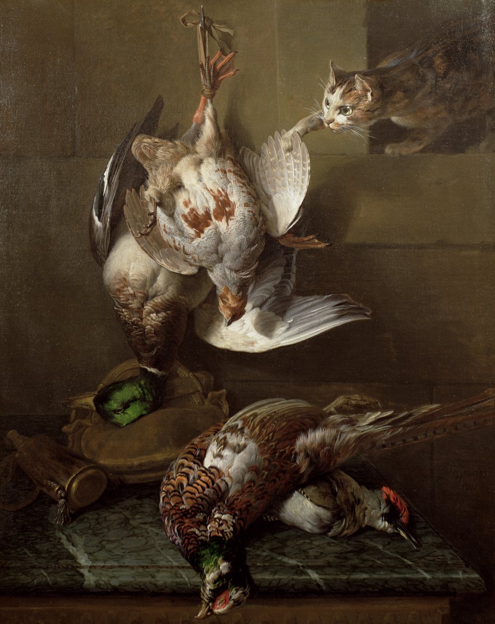 Een Kat die Dood Wild Aanvalt door Alexandre Francois Desportes