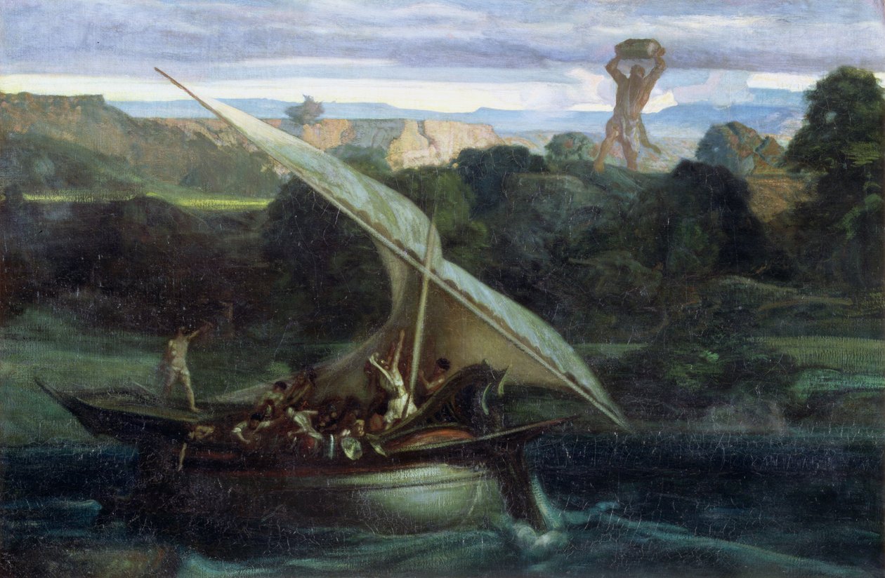Polyphemus valt zeelieden aan in hun boot door Alexandre Gabriel Decamps