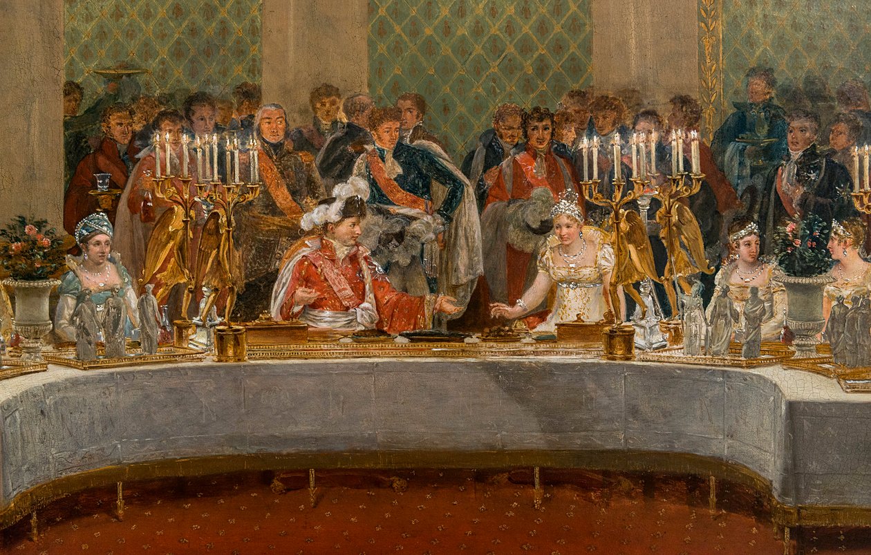 Het banket voor het huwelijk van Napoleon Bonaparte (1769-1821) en Marie-Louise de Habsburg-Lorraine (1791-1847) 1810 - Detail van: Feest van het huwelijk van Napoleon I en Marie-Louise in het theater van het Palais des Tuileries, 2 april door Alexandre Dufay