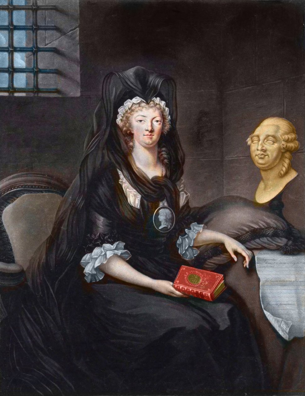 Portret van Marie Antoinette in diepe rouw in de gevangenis van de Tempel. door Alexandre (after) Kucharski