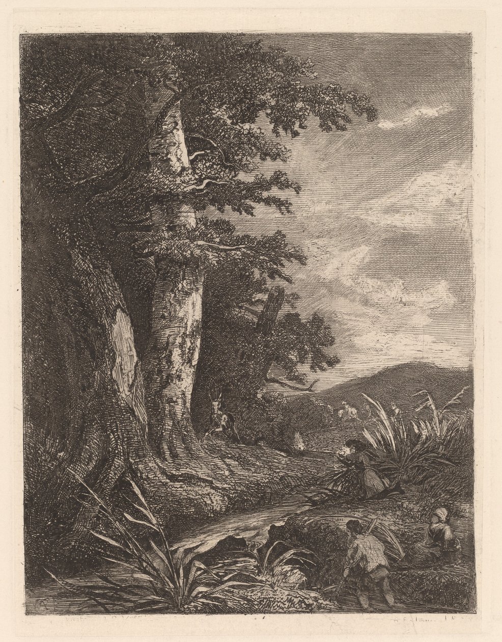 Herten bij een stroom door Alexandre Calame