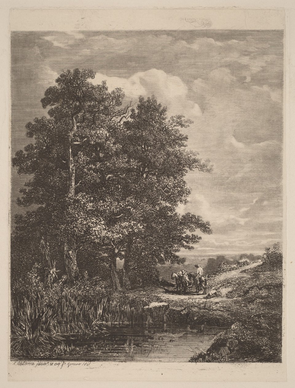 Fietsers bij een vijver door Alexandre Calame