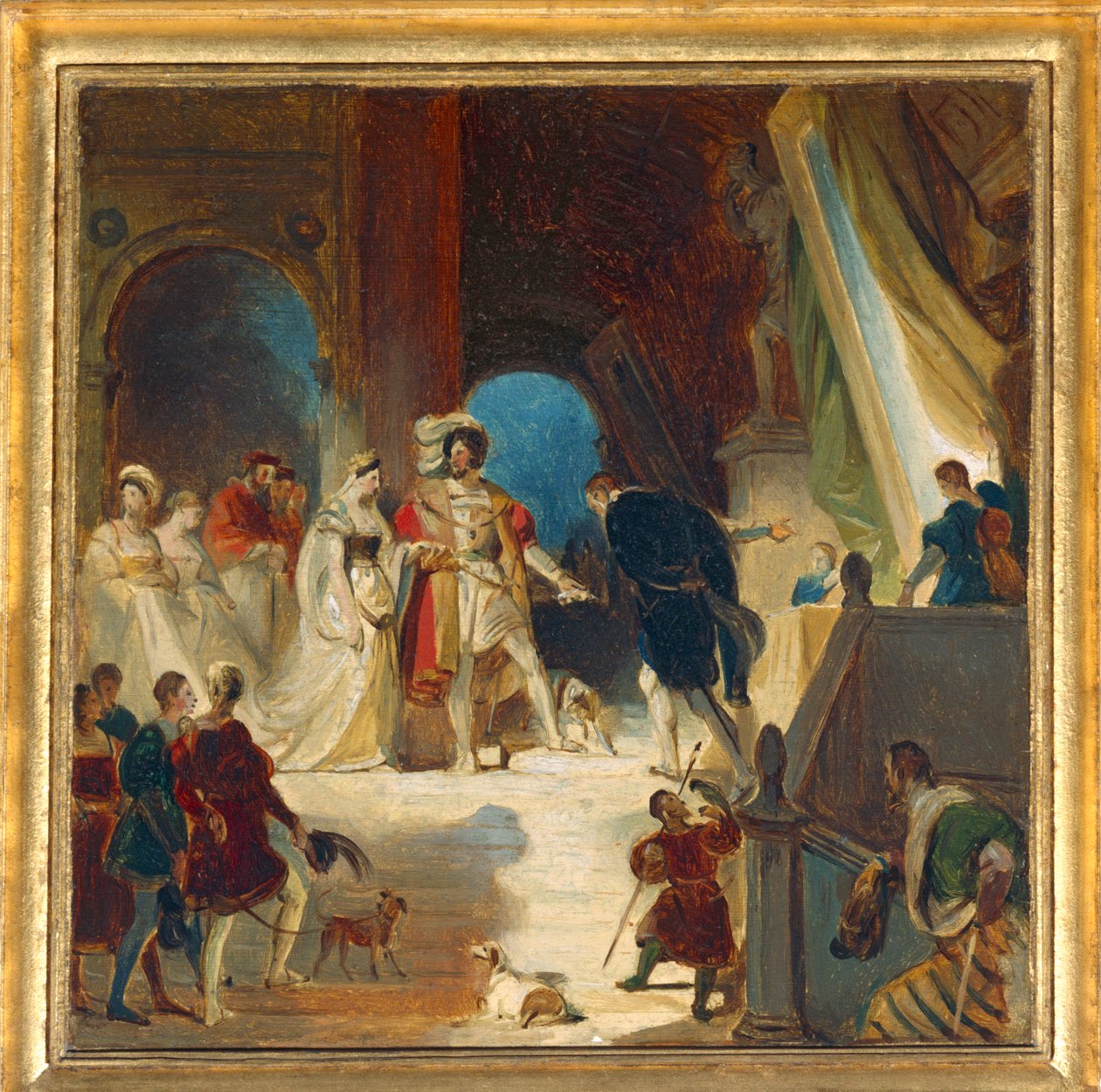 François I en zijn hof ontvingen werken uit Italië van Primaticcio ... door Alexandre Evariste Fragonard