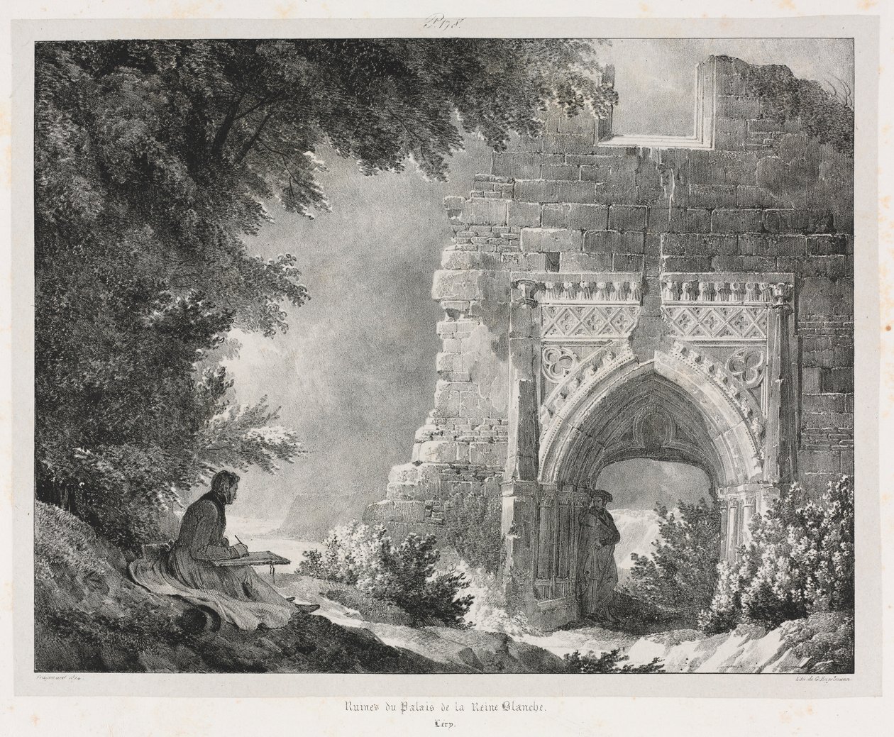 Pittoreske en romantische reizen in het oude Frankrijk: Ruïnes van het Paleis van de Witte Koningin door Alexandre Evariste Fragonard