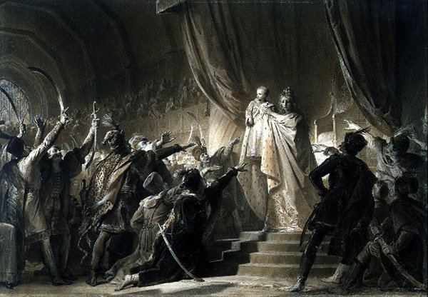 De Keizerin Maria-Theresia (1717-80) presenteert de toekomstige Jozef II aan de Magnaten van Hongarije door Alexandre Evariste Fragonard