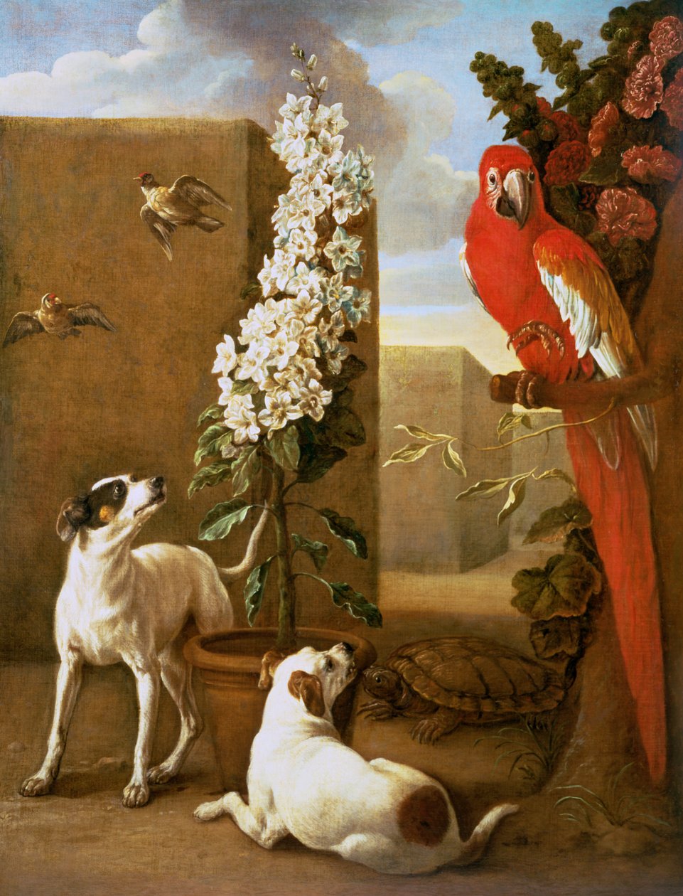 Papegaai met Honden door Alexandre-Francois Desportes