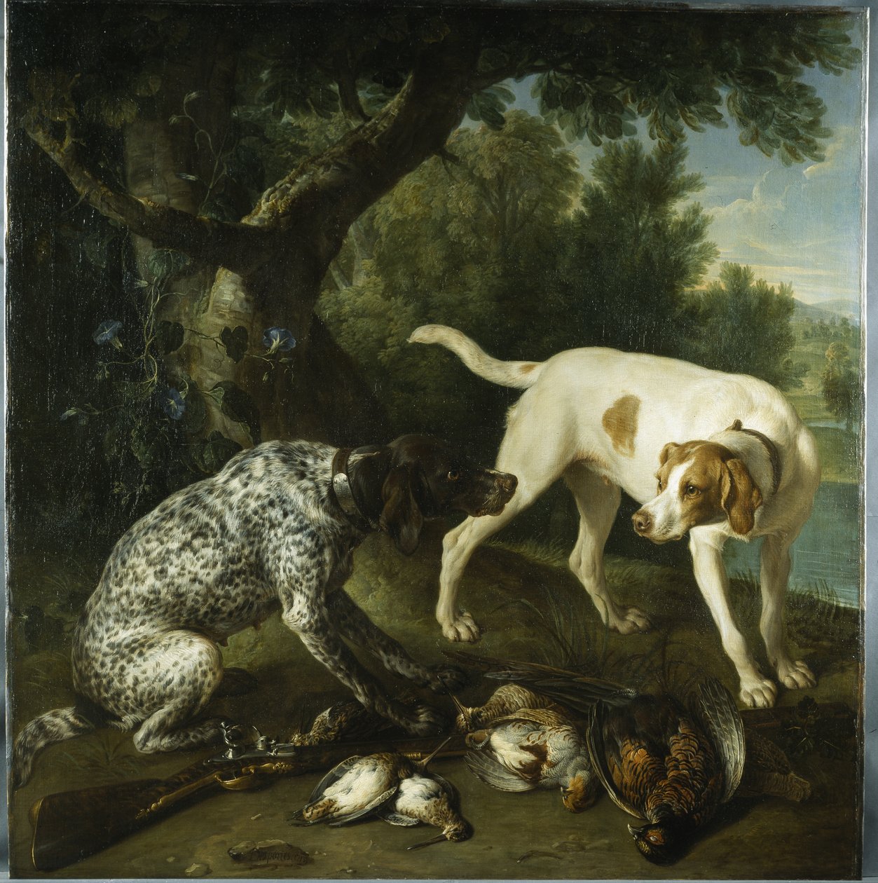 Twee Wijzers Behorend tot de 3e Graaf van Burlington met Dood Wild in een Landschap door Alexandre Francois Desportes