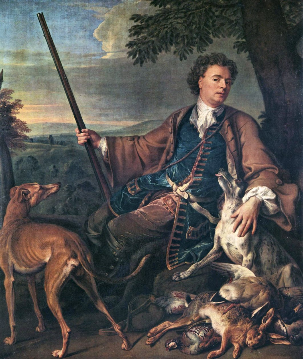 Frans: Portrait de M. Desportes peint par lui-même avec du gibier mort à ses pieds (Portret van de kunstenaar als jager) Zelfportret in jachtgewaad door Alexandre Francois Desportes
