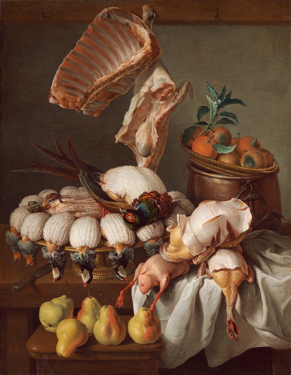 Stilleven met Wild, Vlees en Fruit door Alexandre Francois Desportes