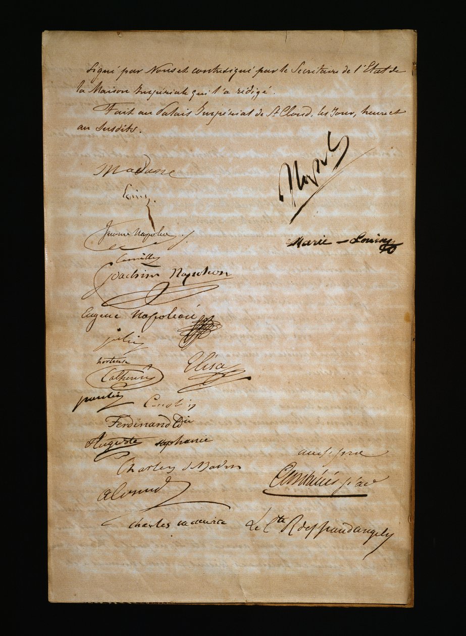 Laatste pagina van de huwelijksakte tussen Marie Louise van Oostenrijk of Maria Luigia van Parma (1791-1847) en Napoleon Bonaparte (1769-1821) door Nicolas Toussaint Charlet