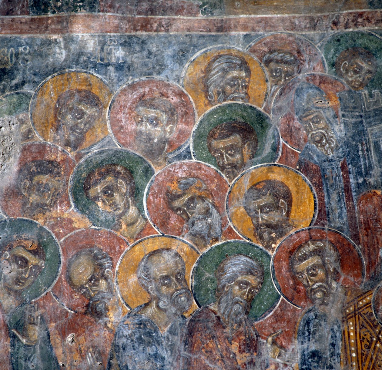 Groep heiligen, fresco in kerk in Anisaraki nabij Kandanos, Kreta, Griekenland door Nicolas Toussaint Charlet