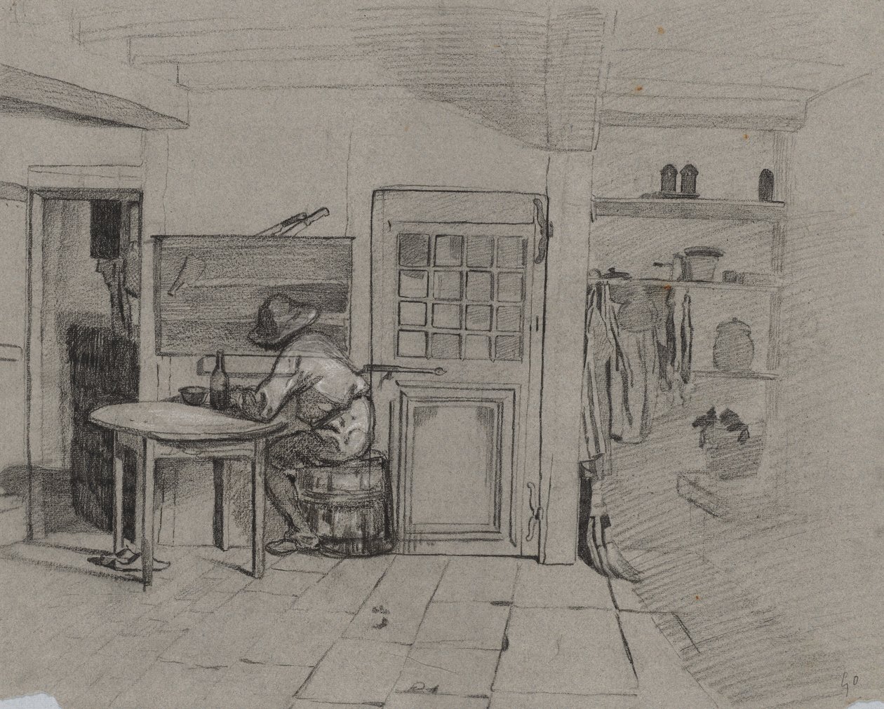 Een Boerderij Interieur met een Jongen aan een Tafel, ca. 1846 door Alexandre Gabriel Decamps