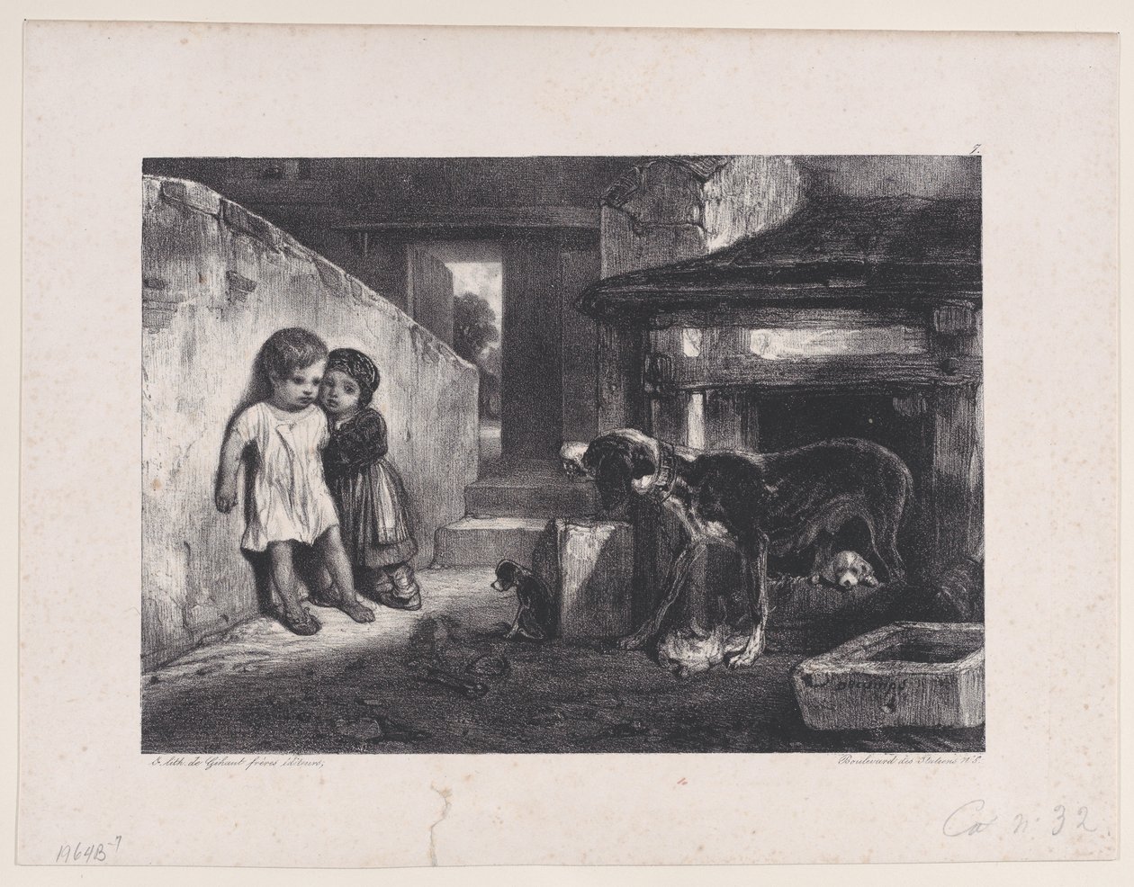 Kinderen bang gemaakt door grommende hond, uit de serie Jachtscènes, 1829 door Alexandre Gabriel Decamps
