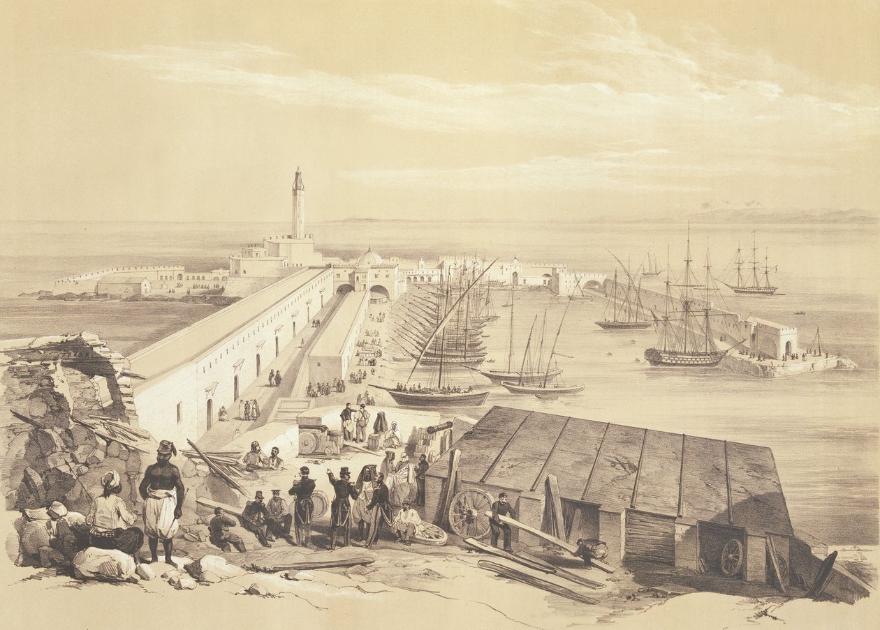 Haven en pier van Algiers, uit een volume ter herdenking van het Franse expeditieleger dat Algiers in 1830 veroverde, gegraveerd door Adolphe Jean-Baptiste Bayot door Alexandre Genet
