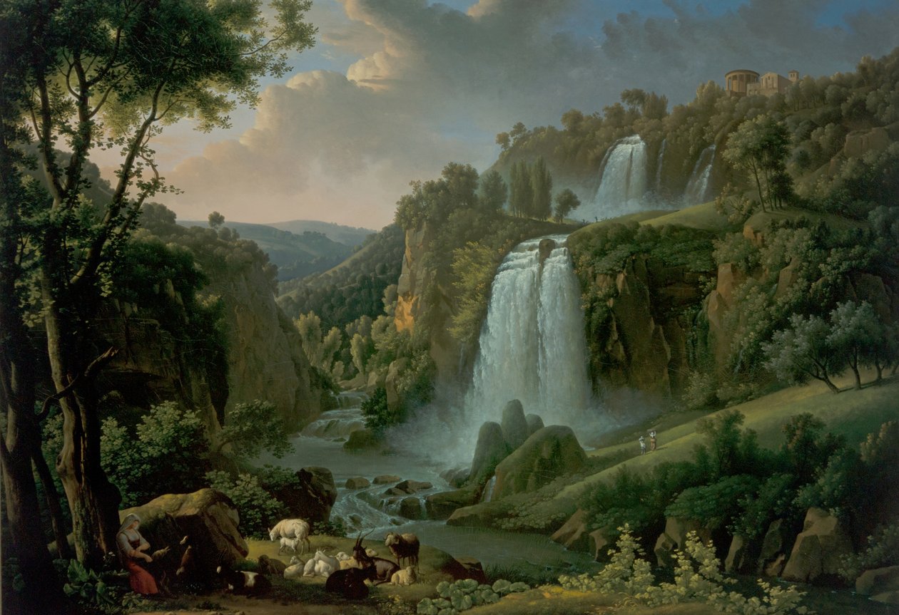 De waterval bij Tivoli met de Tempel van Sibyl door Alexandre Hyacinthe Dunouy