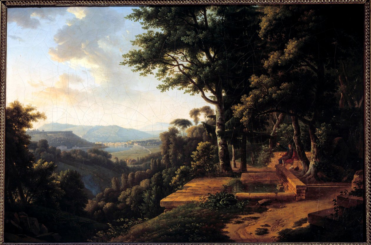 De filosoof Jean Jacques Rousseau (1712-1778) mediterend in 1770 in het Parc de la Rochecordon nabij Lyon Schilderij door Alexandre Hyacinthe Dunouy (1757-1841) 18e eeuw Parijs, Musée Marmottan door Alexandre Hyacinthe Dunouy